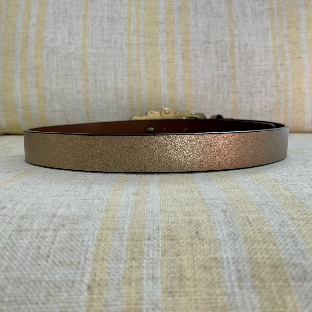 Vintage Chico’s Genuine Split Leather Belt + Gold Tone Stone Embellished Buckle - Picture 8 of 14